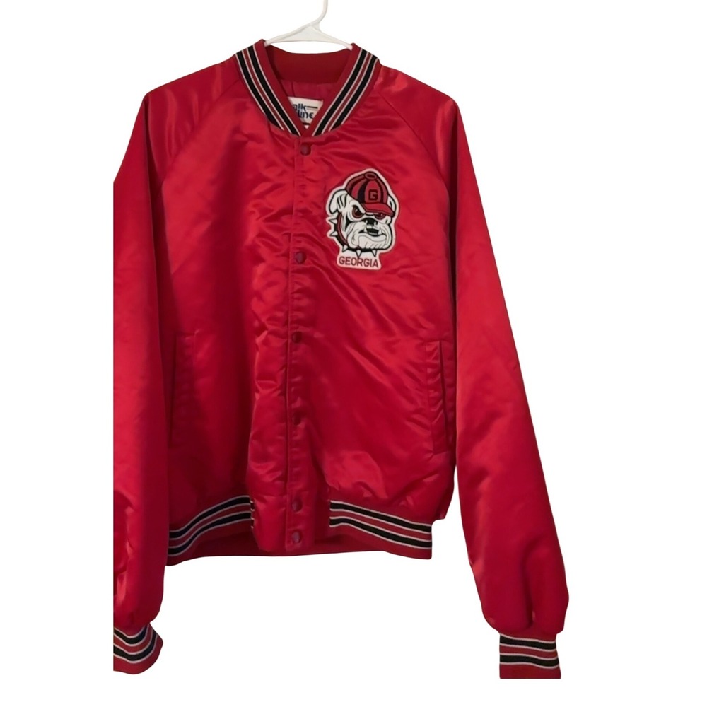 Chalk Line Red Georgia Bulldogs Satin Bomber Jacket Mens Large Bulldog Patch